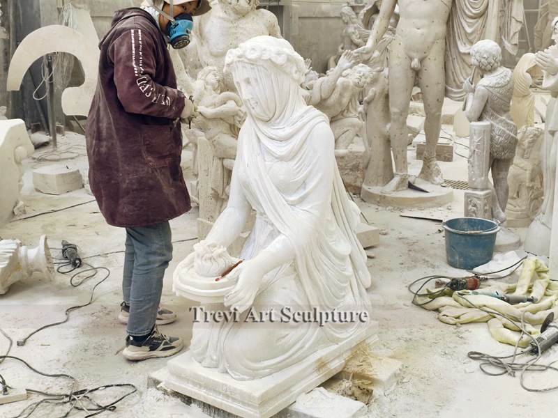 raffaelle monti marble veiled vestal statue carving process