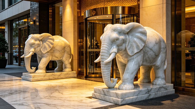 elephant sculptures at the entrance