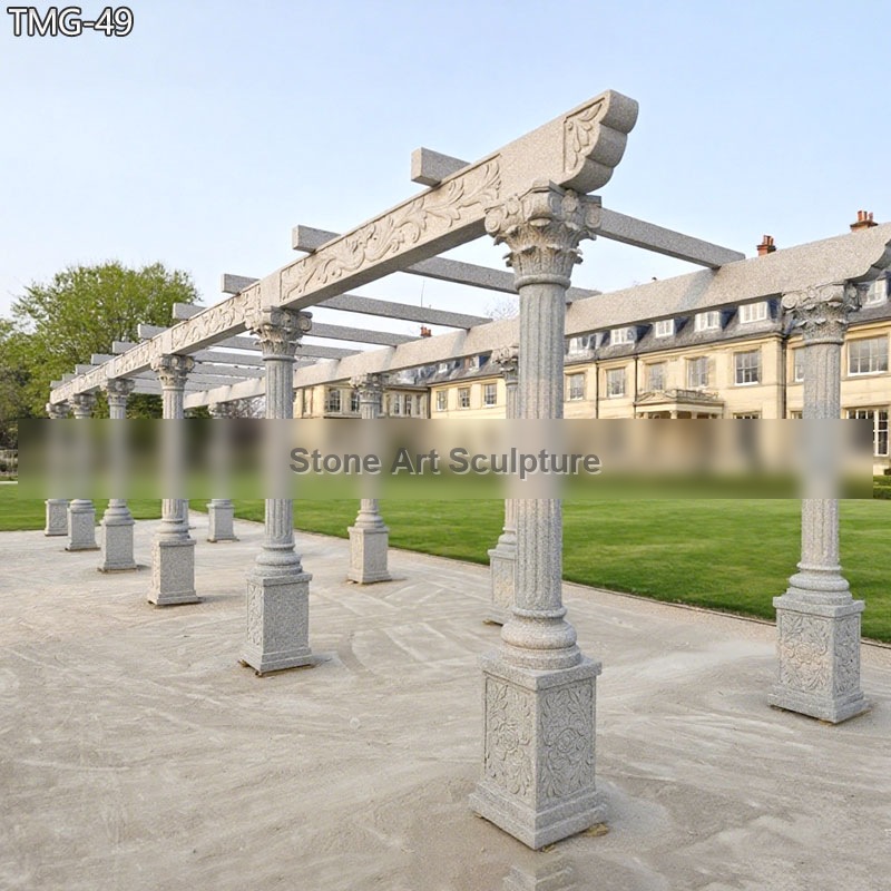 32 Ft × 6 Ft Outdoor Stone Pillar Pergola