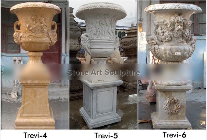 Antique beige marble large planters pots for garden decor TMP-19 detail image