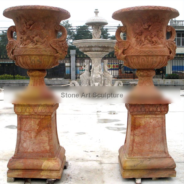 Beige marble large garden planters pots for yard decor TMP-02