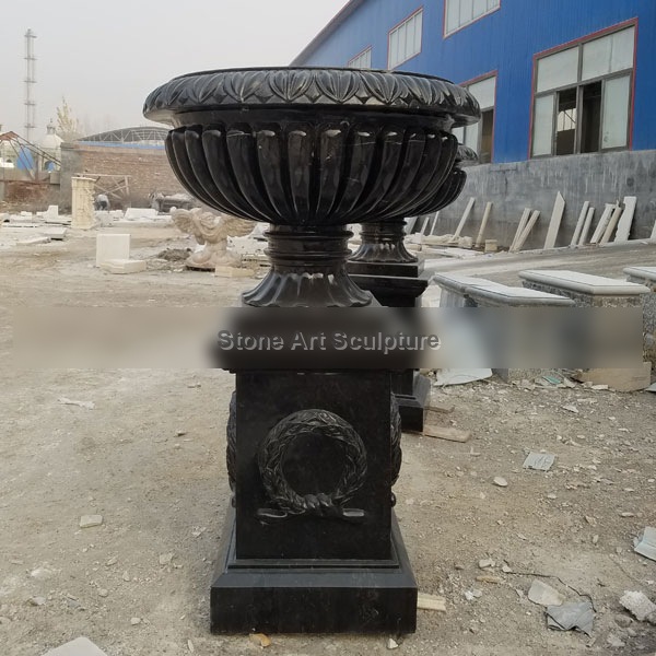 Black marble outdoor garden flower pots factory supply TMP-018