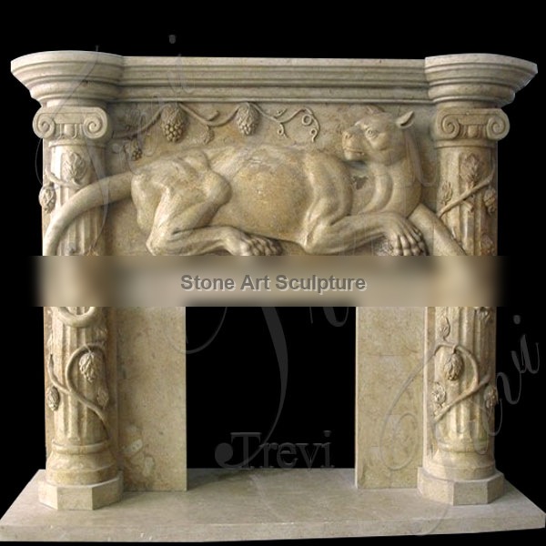 Buy antique stone fireplace mantels with leopard decor online TMFP-21