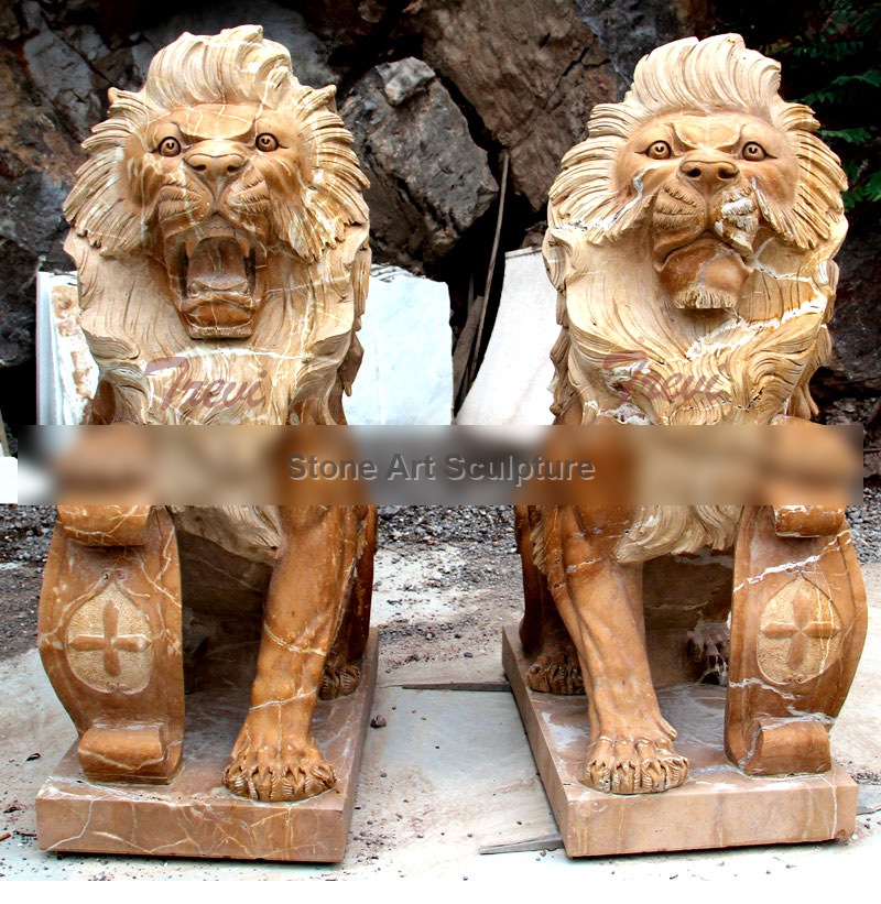 Buy Pair of Life Size Sitting Lion Statue with Shield for House TMA-11 detail image