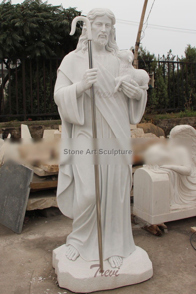 Catholic church garden statues of shepherd Jesus hold lamb for sale TCH-16 detail image