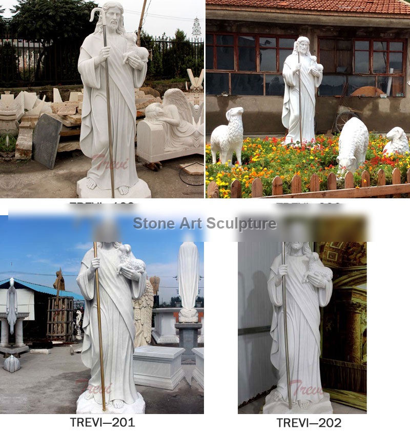 Catholic religious garden stone statues of shepherd Jesus for sale TCH-17 detail image