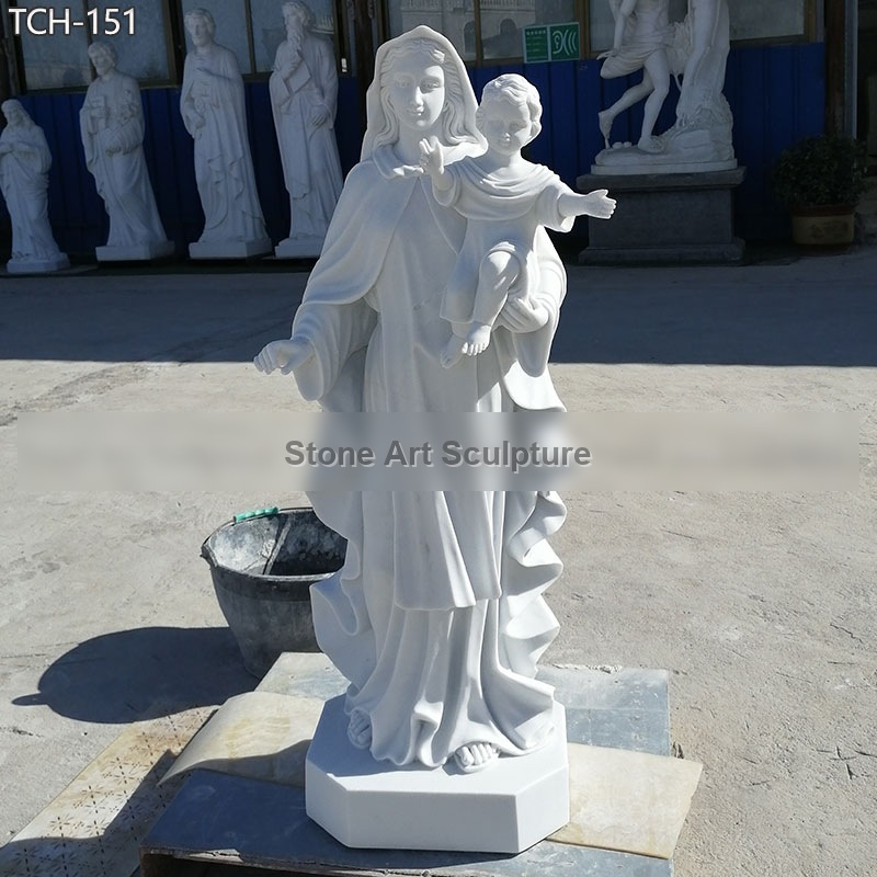 Catholic Virgin Madonna and Child Garden Marble Statues TCH-151 detail image