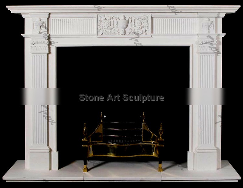 Cheap stone simple white marble tiles fireplace mantel frame for sale TMFP-10 detail image