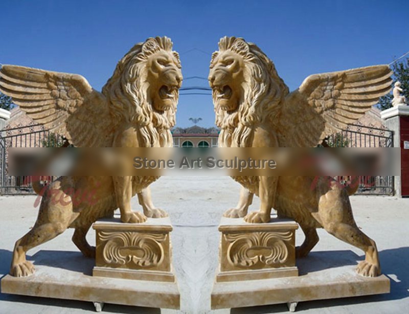 China Marble Decorative Lion Gargoyle Statues in Front of House for Sale TMA-10 detail image