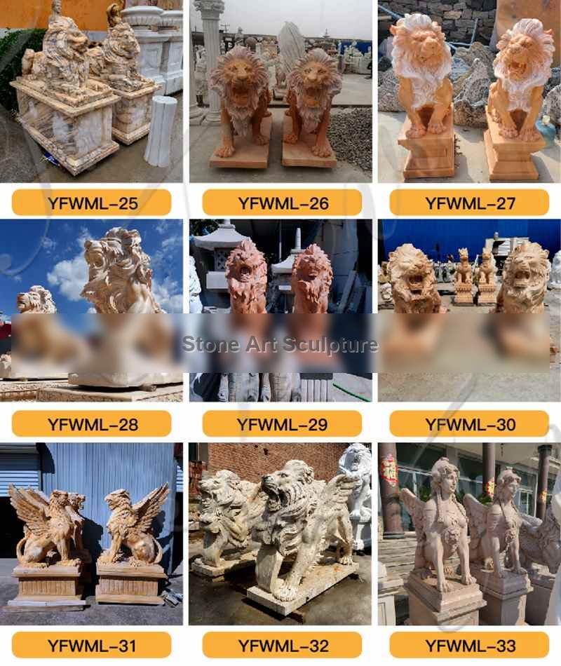 China Marble Decorative Lion Gargoyle Statues in Front of House for Sale TMA-10 detail image
