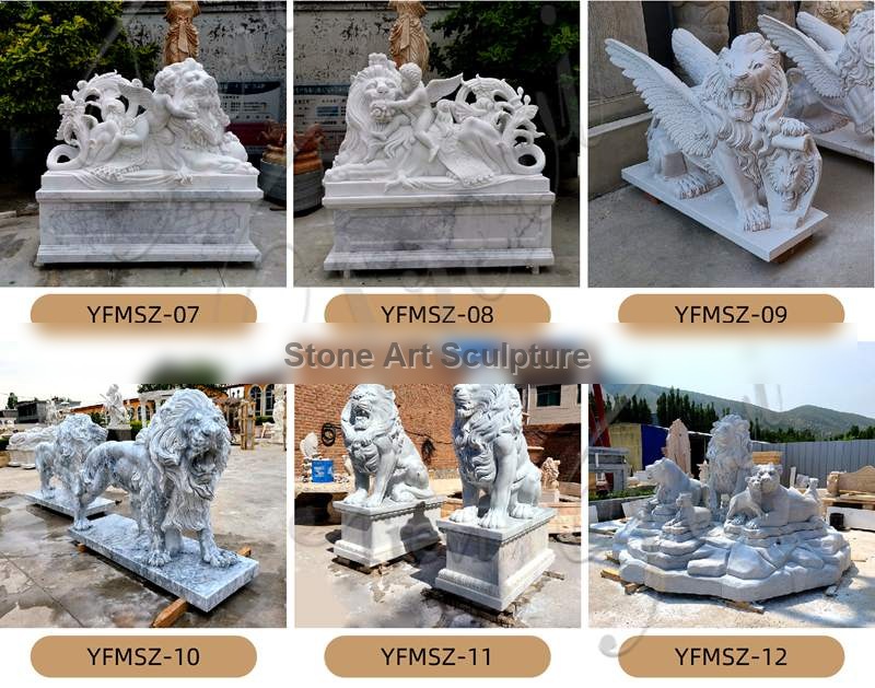 China Marble Decorative Lion Gargoyle Statues in Front of House for Sale TMA-10 detail image