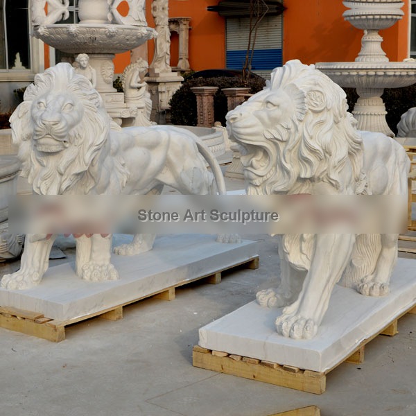 China Marble standing lion Statue for Guarding Entrance TMA-08