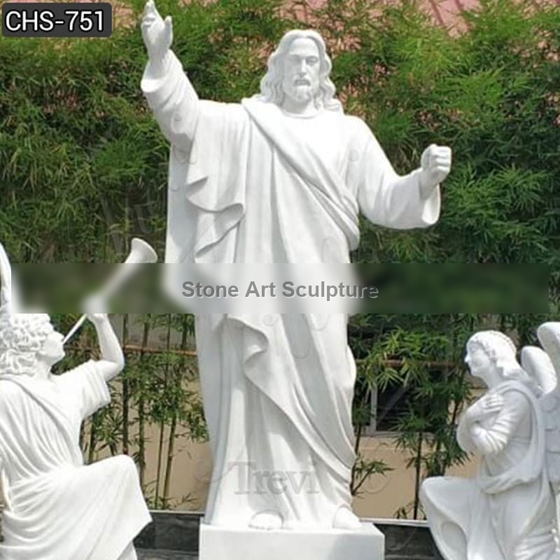 White Marble Religious Jesus Christ Statue with Angels Statue Design for Sale CHS-751 detail image