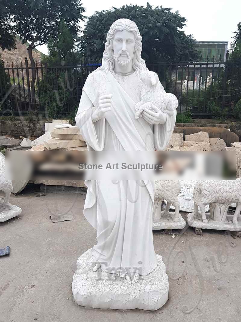White Marble Catholic Jesus Sculpture Good Shepherd for Sale CHS-819 detail image