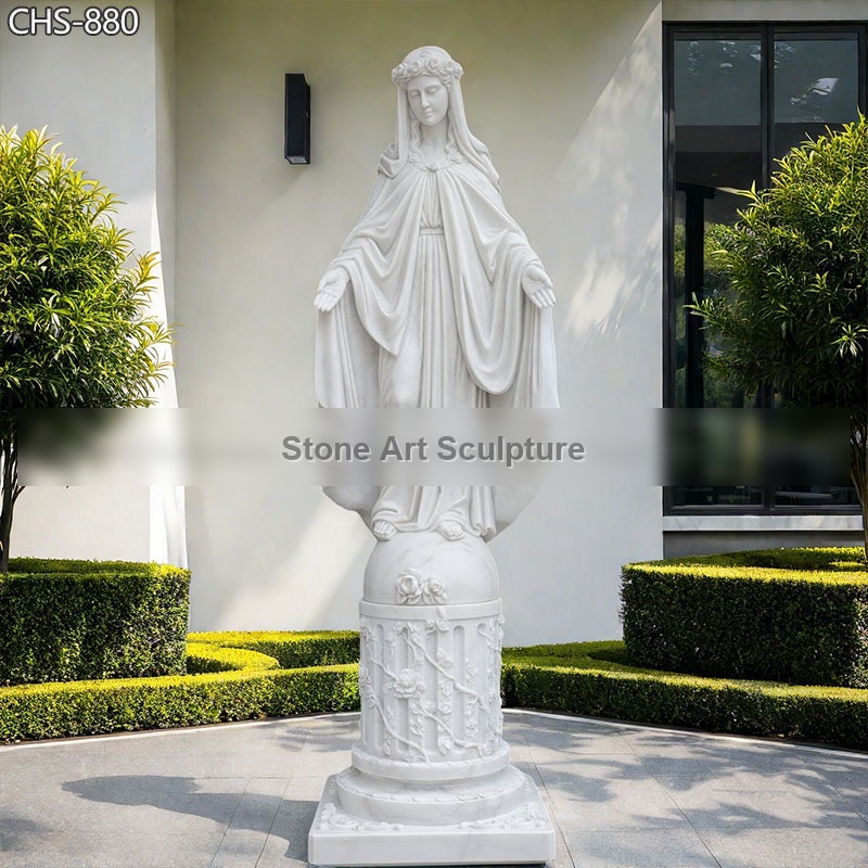 White Marble Virgin Mary Statue with Open Arms CHS-880 detail image