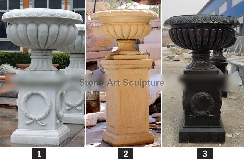 Classical design white marble flower planter for outdoor garden TMP-01 detail image
