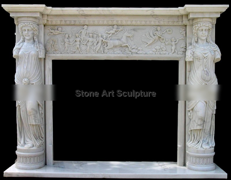 Custom mediterranean white marble fireplace mantels for sale TMFP-15 detail image