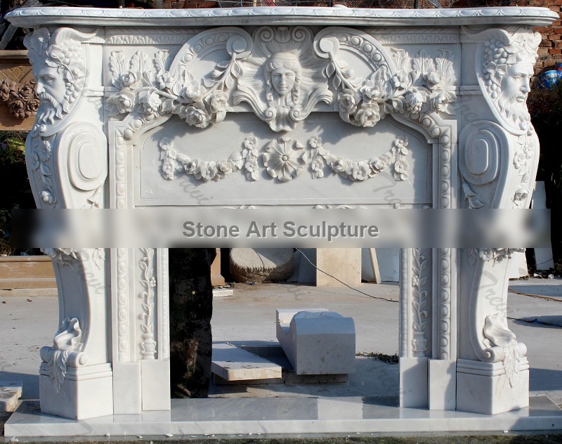 French style white marble fireplace mental shelf for sale TMFP-01 detail image