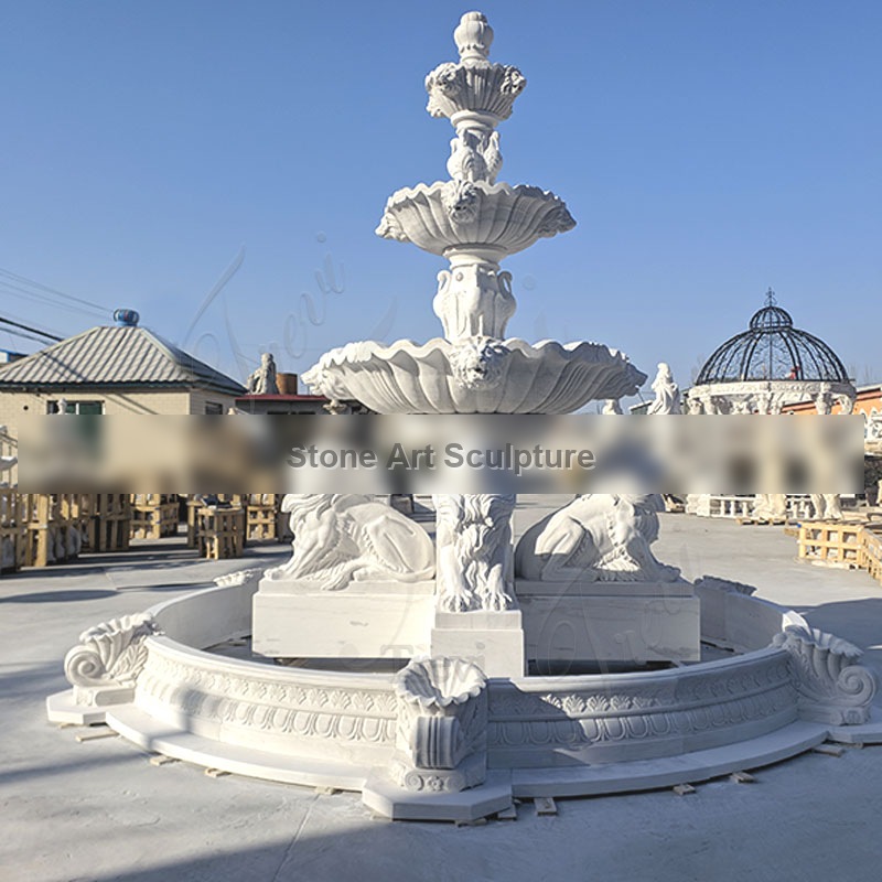 Garden Decoration Outdoor Marble Fountain With Lion Statues for Sale MOKK-03 detail image