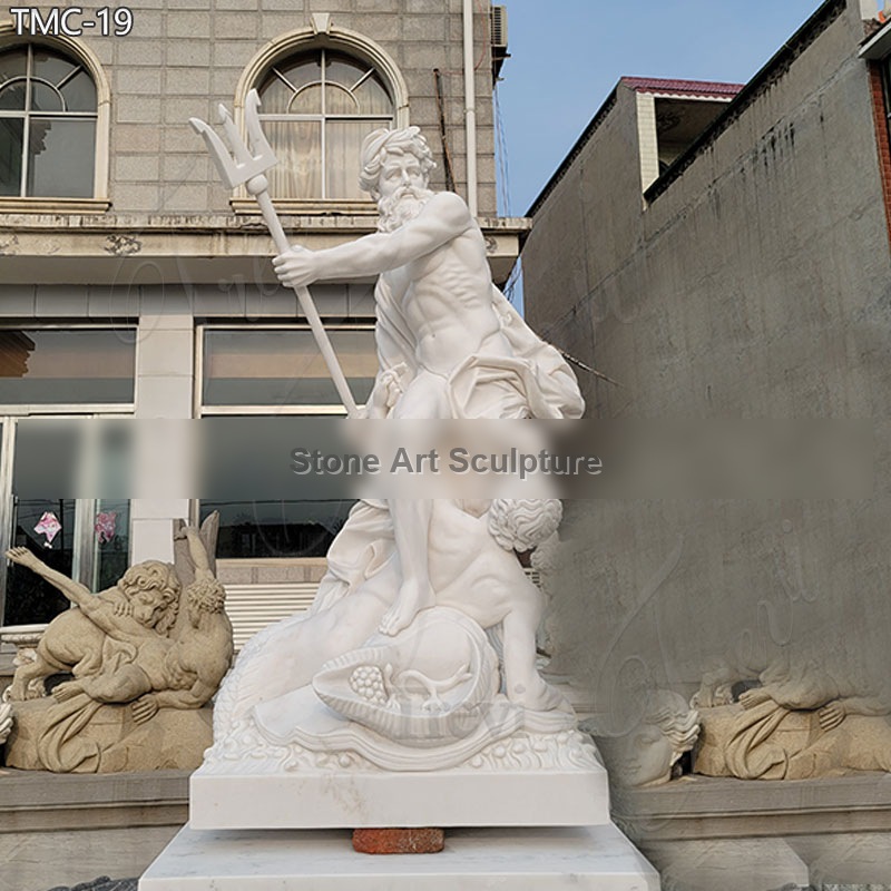 Greek Garden Poseidon Marble Statue with Trident for Sale TMC-19 detail image