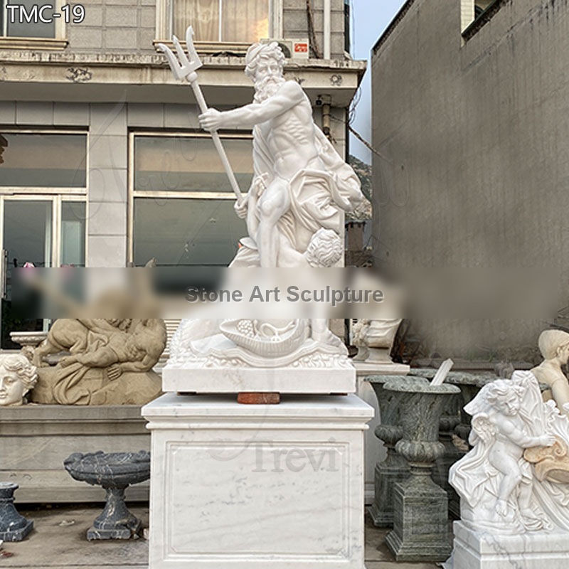 Greek Garden Poseidon Marble Statue with Trident for Sale TMC-19 detail image
