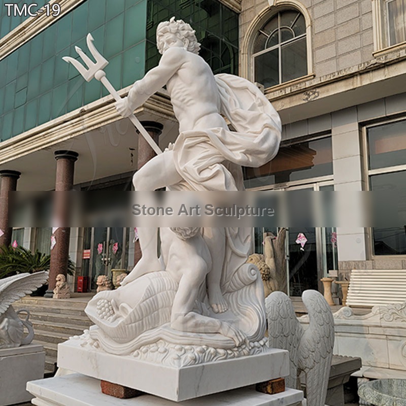 Greek Garden Poseidon Marble Statue with Trident for Sale TMC-19 detail image