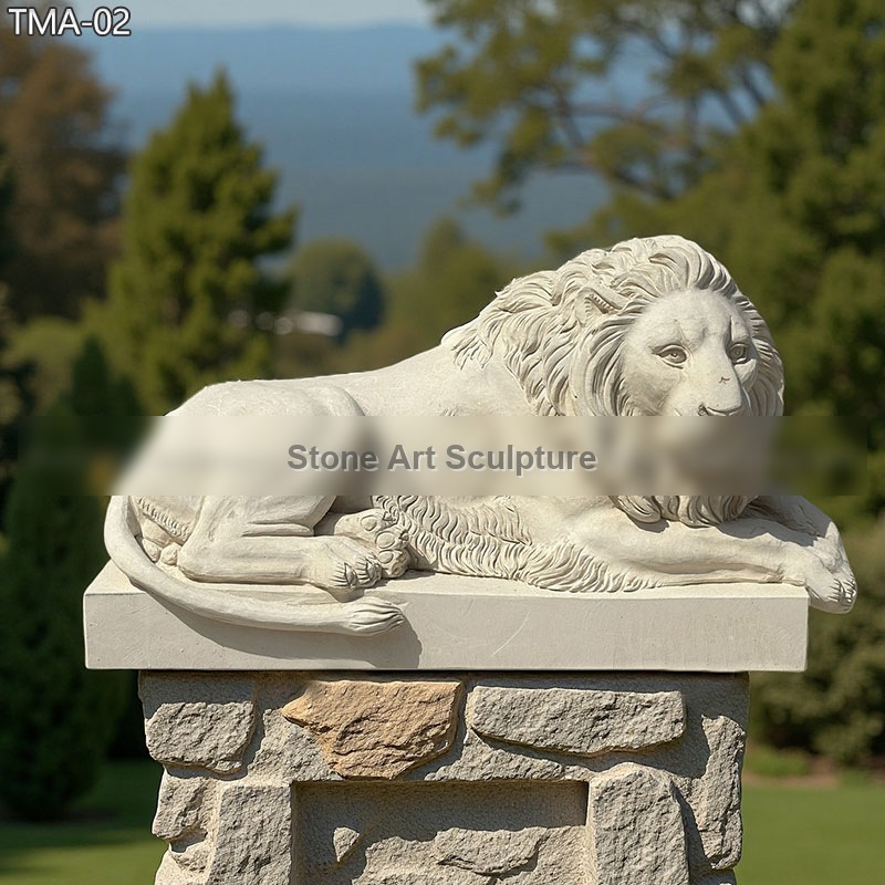 Hand-Carved Lying Down Lion Statue for Garden TMA-02 detail image