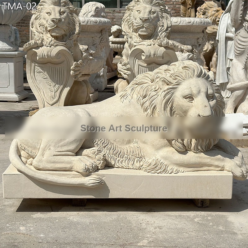 Hand-Carved Lying Down Lion Statue for Garden TMA-02 detail image