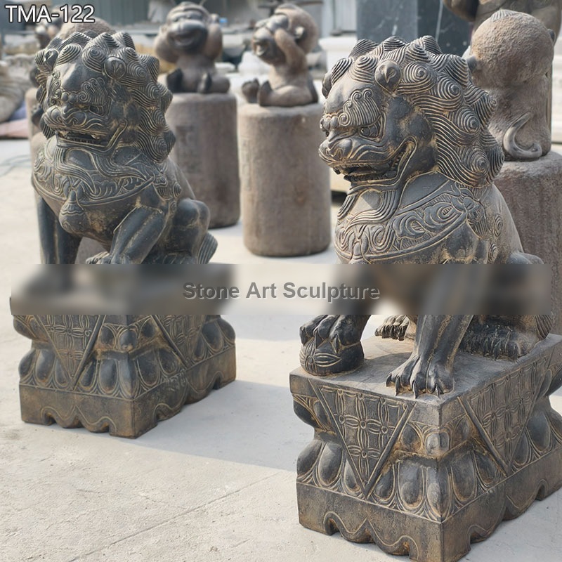 Hand-Carved Stone Temple Foo Dog Statue TMA-122 detail image