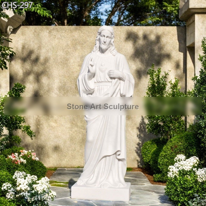 Hand Carved White Marble Sacred Heart Jesus Statue for Sale CHS-297
