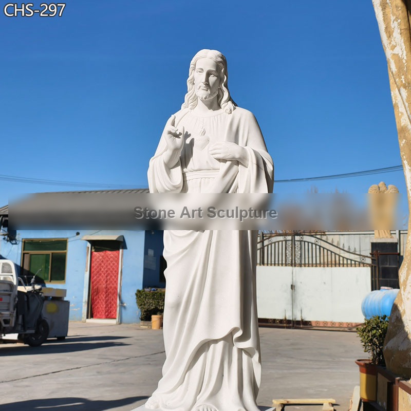 Hand Carved White Marble Sacred Heart Jesus Statue for Sale CHS-297 detail image