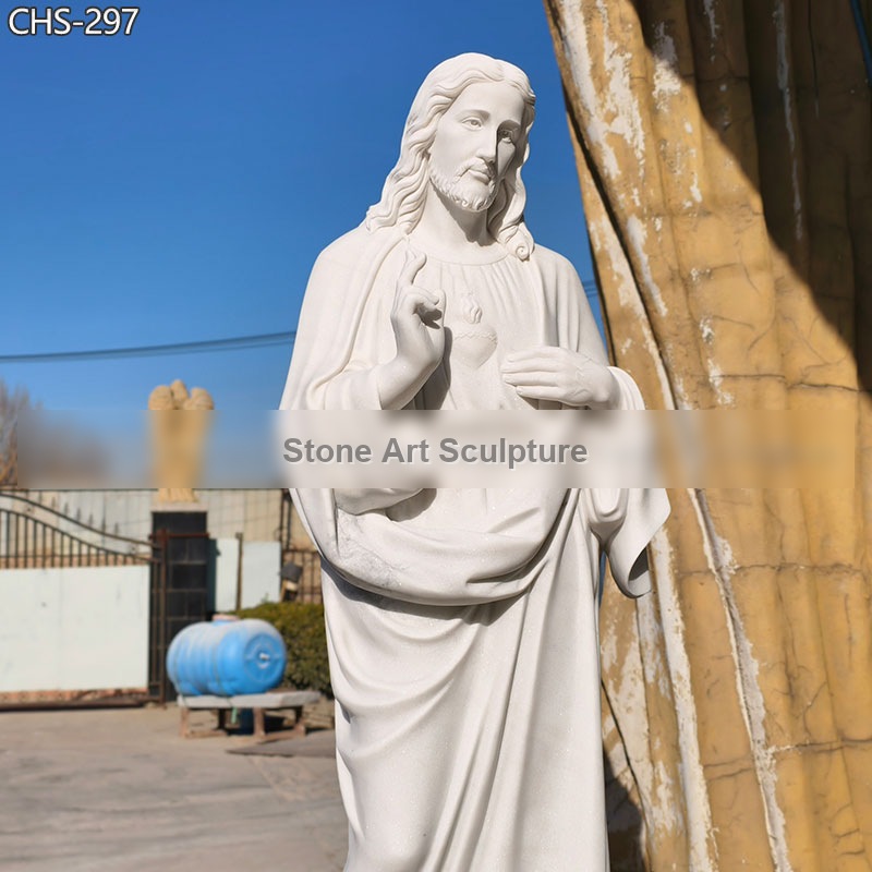 Hand Carved White Marble Sacred Heart Jesus Statue for Sale CHS-297 detail image
