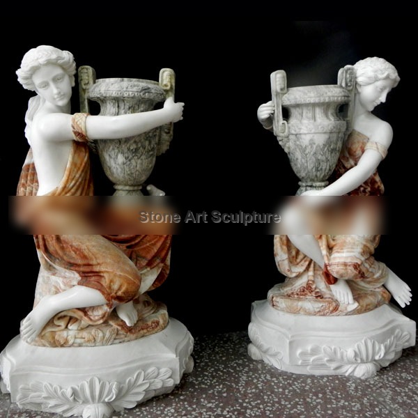 Large decoration multi color marble planters with beautiful lady statues for interior home TMP-04