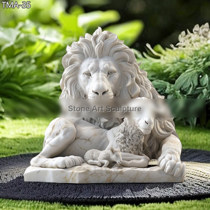 Large Marble Lion and Lamb Statues Outdoor Garden Decor TMA-35 detail image