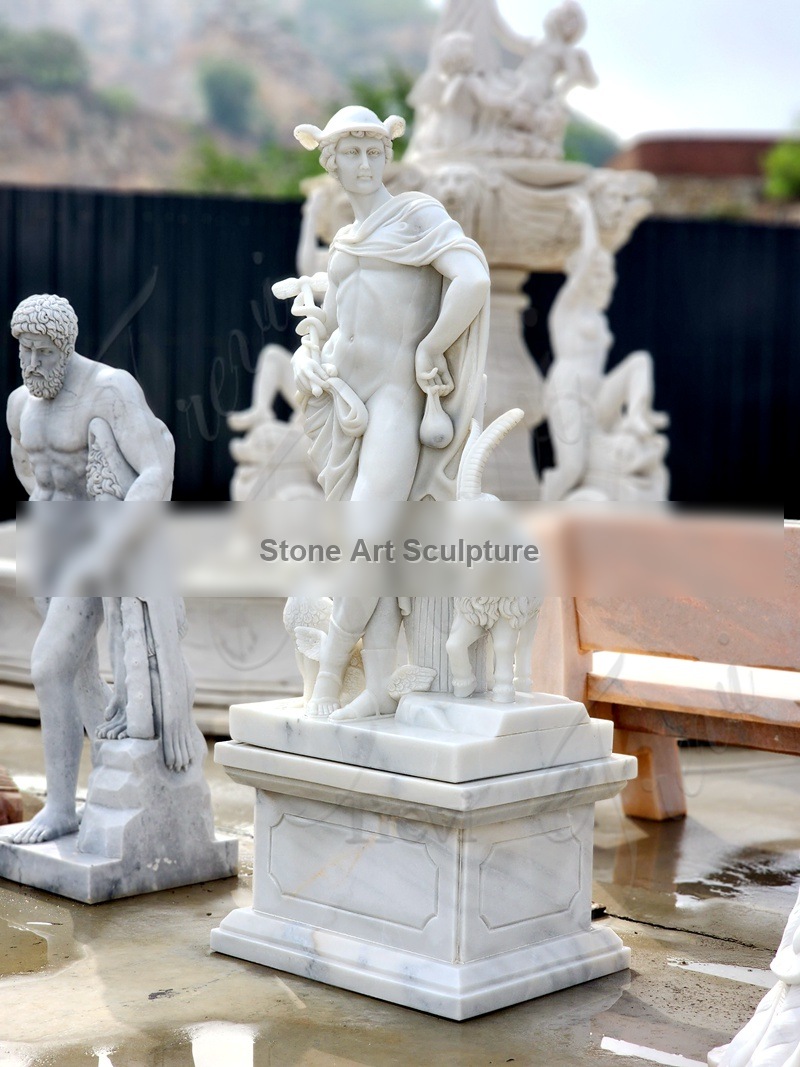Life-Size Marble God Mercury Hermes Statue with Animal for Sale detail image