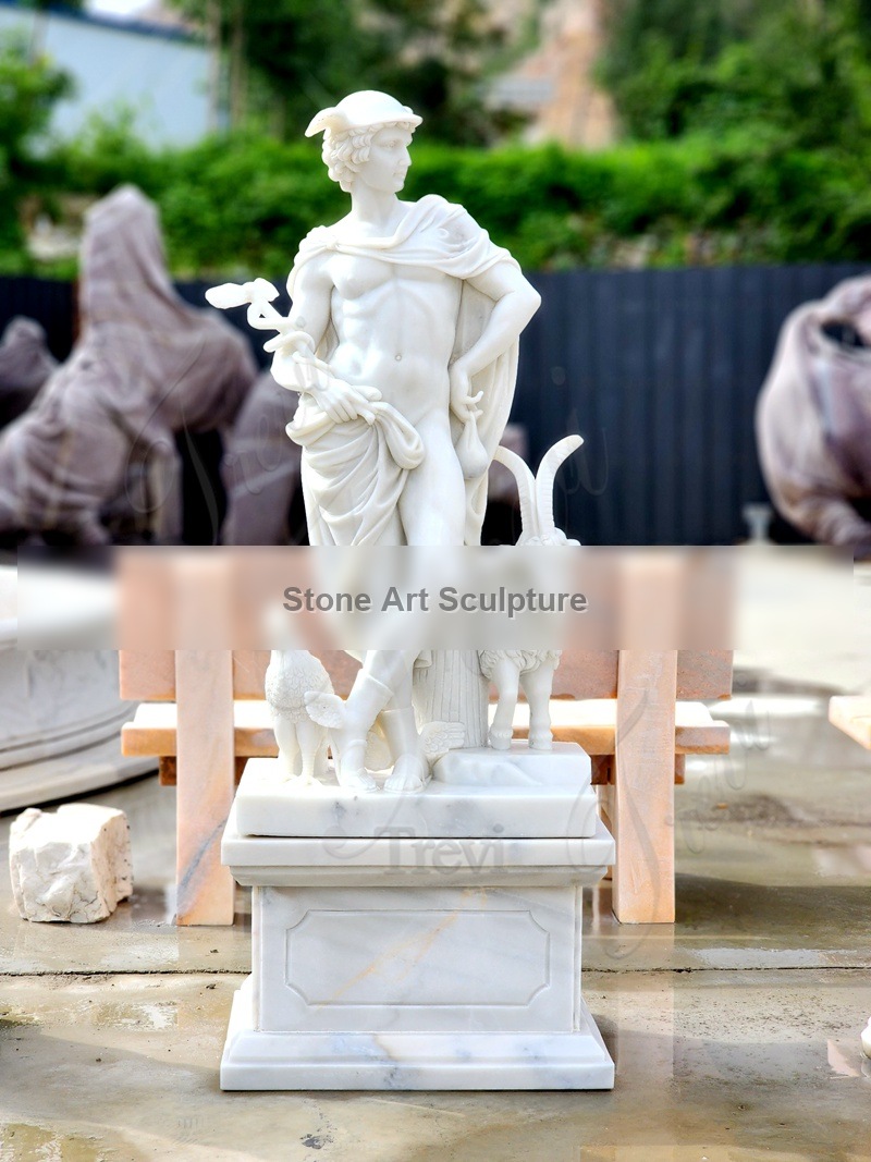 Life-Size Marble God Mercury Hermes Statue with Animal for Sale detail image