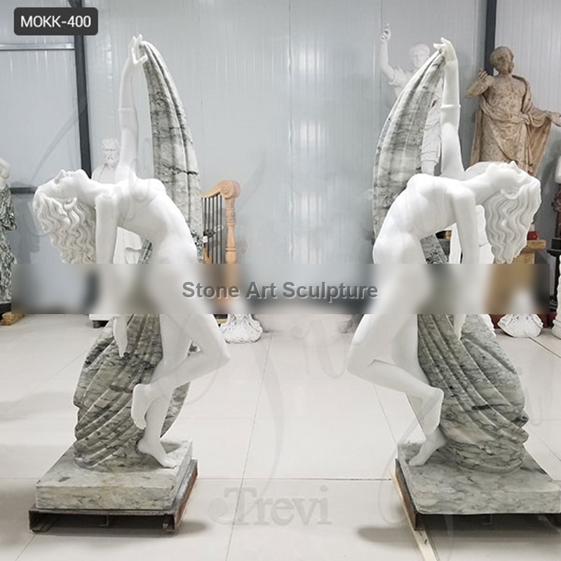 Life Size Outdoor Beautiful White Marble Dancing Girl Statue for Sale MOKK-400 detail image