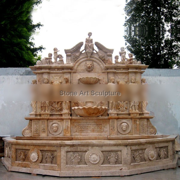 lion head garden water marble wall fountain with basin for sale MOKK-18
