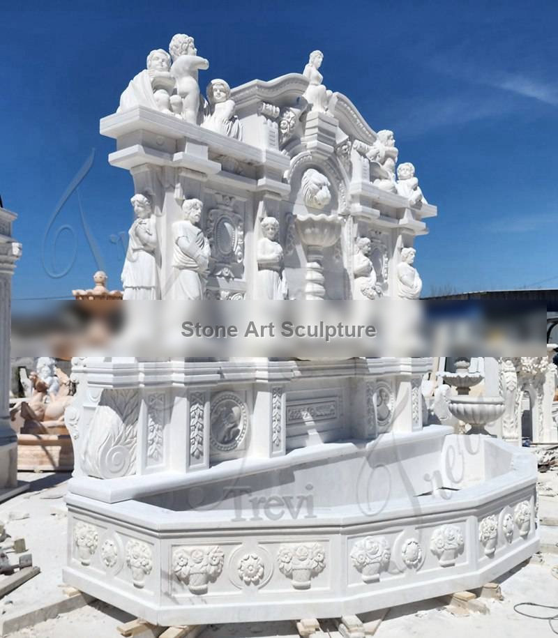 lion head garden water marble wall fountain with basin for sale MOKK-18 detail image