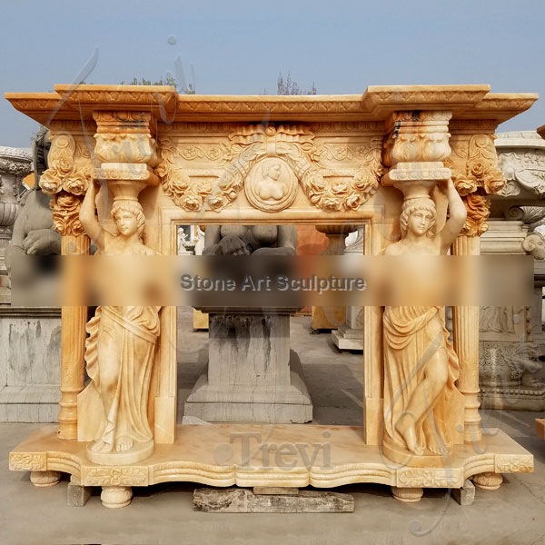 luxury craftsman style carved antique stone fireplace mentels surrounds design for fall TMFP-06