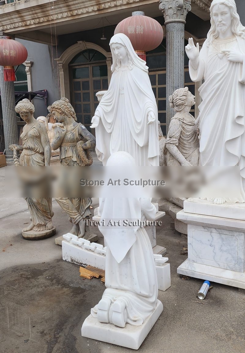 Marble Our Lady of Lourdes Statue with Bernadette detail image