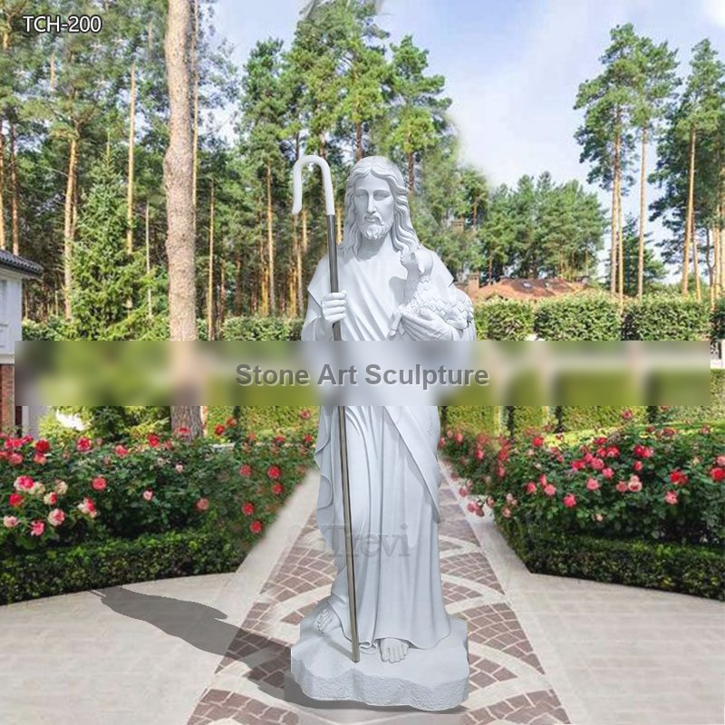 Marble Religious Sculpture Good Shepherd Jesus Hold Lamb for Sale TCH-200