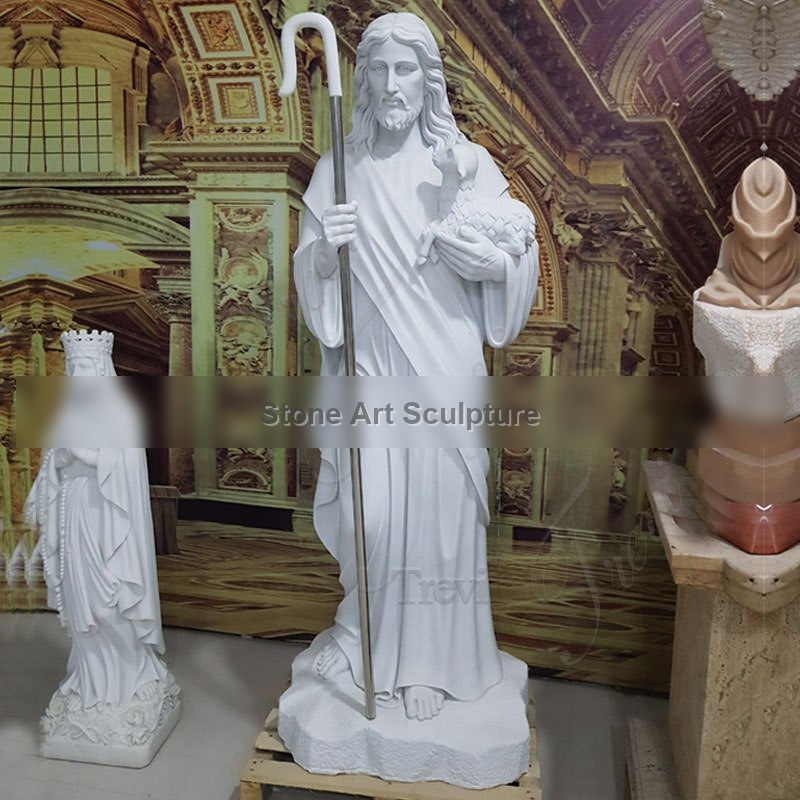 Marble Religious Sculpture Good Shepherd Jesus Hold Lamb for Sale TCH-200 detail image