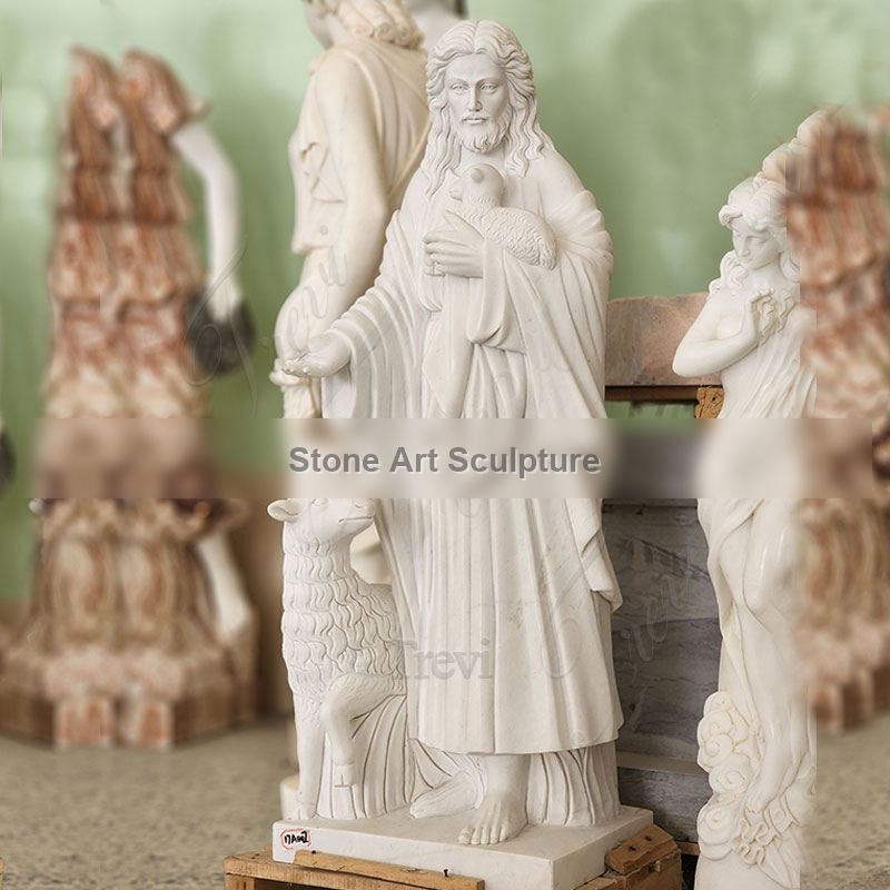 Marble Religious Sculpture Good Shepherd Jesus Hold Lamb for Sale TCH-200 detail image