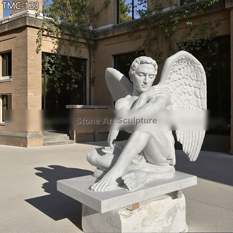 Marble Sitting Male Angel Statue for Garden