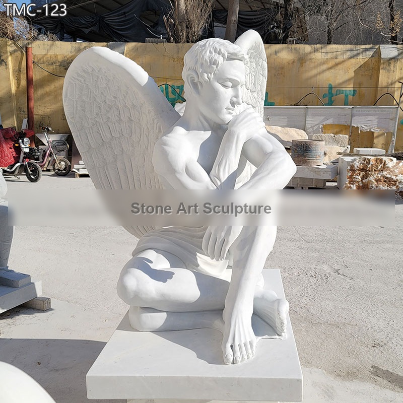 Marble Sitting Male Angel Statue for Garden detail image