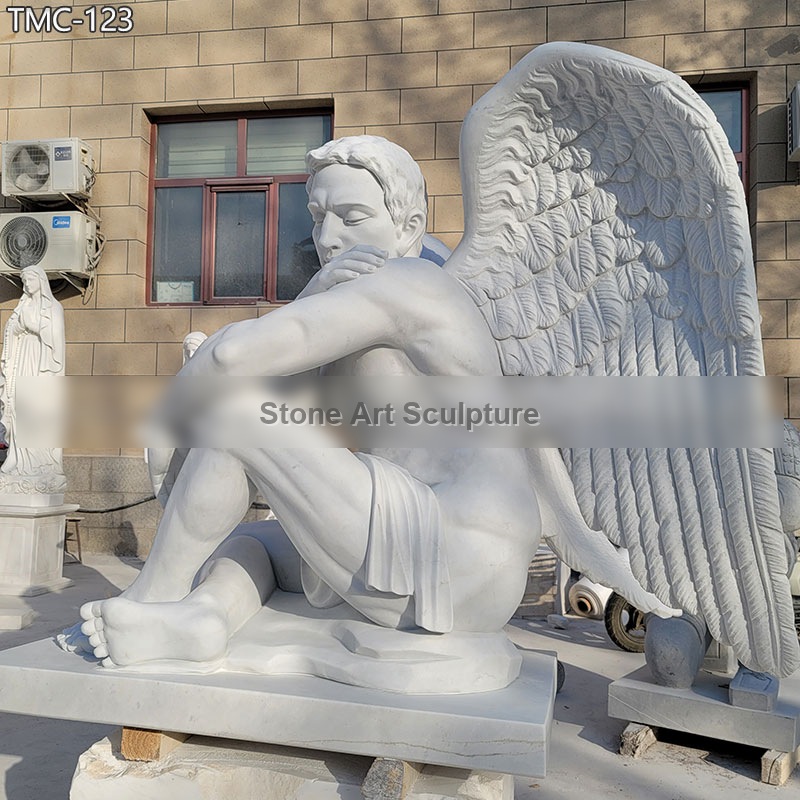 Marble Sitting Male Angel Statue for Garden detail image