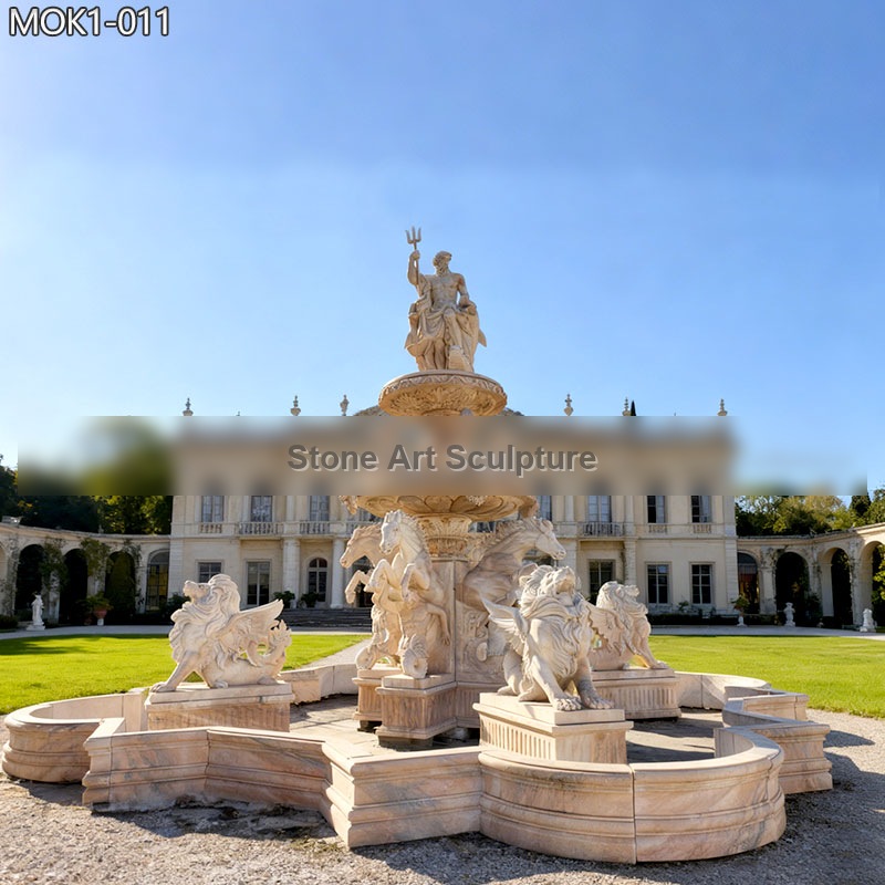 Marble Outdoor Large Lion Fountain with Pool for Sale MOK1-011 detail image