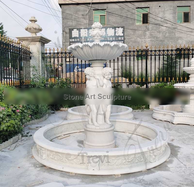 White Marble Water Child Sculpture Fountain Outdoor Garden Decor for Sale MOK1-018 detail image