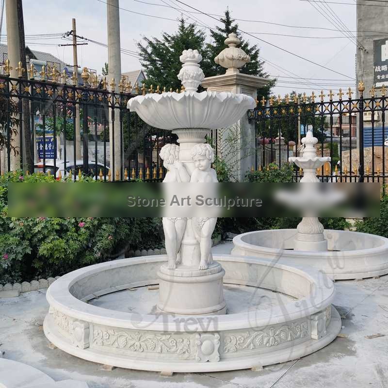 White Marble Water Child Sculpture Fountain Outdoor Garden Decor for Sale MOK1-018 detail image